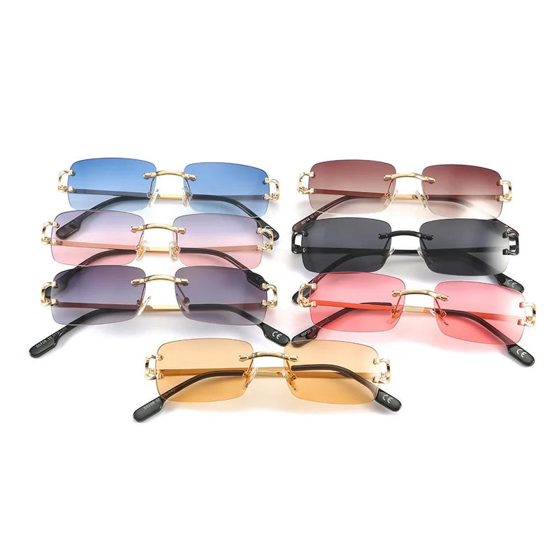 Vintage Square Rimless Sunglasses Women 2025 Luxury Brand Designer Popular Small Rectangle Gradient Sun Glasses Fashion Shades Promise Mart