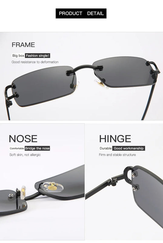Vintage Square Rimless Sunglasses Women 2025 Luxury Brand Designer Popular Small Rectangle Gradient Sun Glasses Fashion Shades Promise Mart
