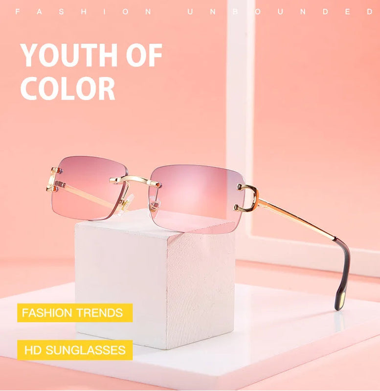 Vintage Square Rimless Sunglasses Women 2025 Luxury Brand Designer Popular Small Rectangle Gradient Sun Glasses Fashion Shades Promise Mart