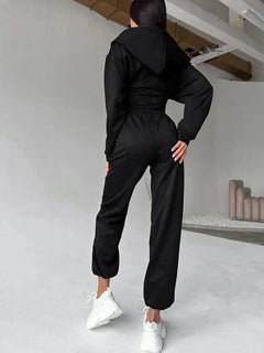 Women's 2-Piece Hooded Tracksuit – Sporty Casual Set with Waist-Cinching Design Promise Mart
