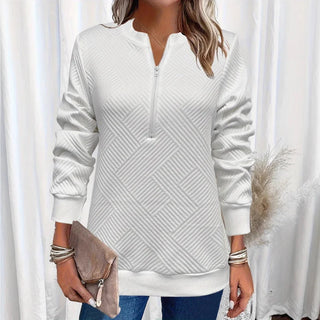 Women Spring Autumn New Style Hoodie Half Zip Design Sense Crew Neck Long Sleeve Solid Color Casual Versatile Top Promise Mart