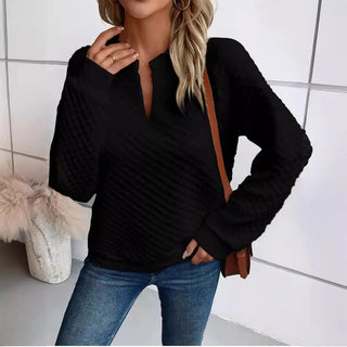 Women Sweatshirt 2025 Spring Autumn Latest Fashion Solid Color Deep V-Neck Pullover Long Sleeved Casual Hoodie Loose Sporty Top Promise Mart