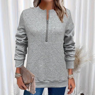 Women Spring Autumn New Style Hoodie Half Zip Design Sense Crew Neck Long Sleeve Solid Color Casual Versatile Top Promise Mart