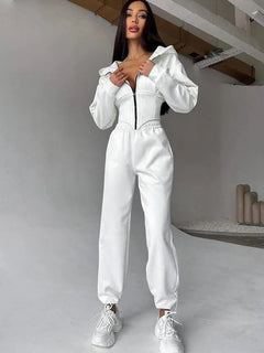 Women's 2-Piece Hooded Tracksuit – Sporty Casual Set with Waist-Cinching Design Promise Mart