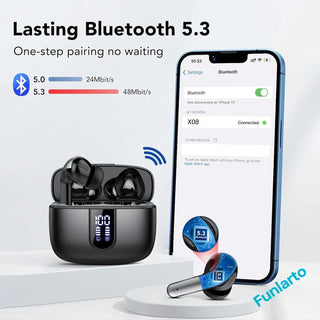 Wireless Earphones with Bluetooth 5.3, Quad-Mic Call Noise Reduction ENC, 50H Playtimes Wireless Earbuds Bluetooth Headphones Promise Mart