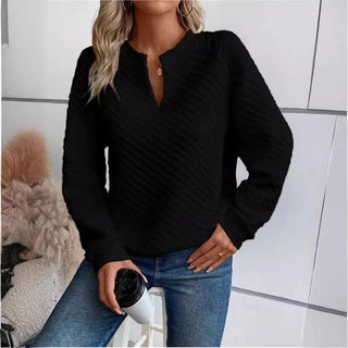 Women Sweatshirt 2025 Spring Autumn Latest Fashion Solid Color Deep V-Neck Pullover Long Sleeved Casual Hoodie Loose Sporty Top Promise Mart