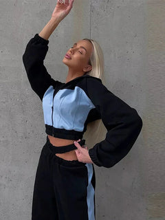 Zekye Autumn Spring Summer Hoodies 2 Piece Sets Long Sleeve Zipper Women's Tracksuit New Crop Tops Wide Leg Sport Pants Set Promise Mart
