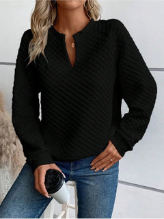 Women Sweatshirt 2025 Spring Autumn Latest Fashion Solid Color Deep V-Neck Pullover Long Sleeved Casual Hoodie Loose Sporty Top Promise Mart