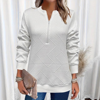 Women Spring Autumn New Style Hoodie Half Zip Design Sense Crew Neck Long Sleeve Solid Color Casual Versatile Top Promise Mart