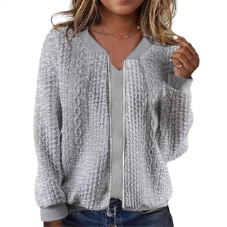 Women's hoodie autumn and winter new solid color simple and exquisite zipper jacket baseball collar casual jacket Promise Mart