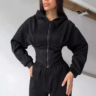 Women's 2-Piece Hooded Tracksuit – Sporty Casual Set with Waist-Cinching Design Promise Mart