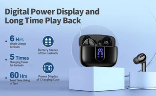 Wireless Earphones with Bluetooth 5.3, Quad-Mic Call Noise Reduction ENC, 50H Playtimes Wireless Earbuds Bluetooth Headphones Promise Mart