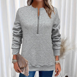 Women Spring Autumn New Style Hoodie Half Zip Design Sense Crew Neck Long Sleeve Solid Color Casual Versatile Top Promise Mart