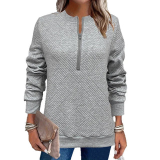 Women Spring Autumn New Style Hoodie Half Zip Design Sense Crew Neck Long Sleeve Solid Color Casual Versatile Top Promise Mart