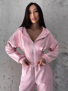 Women's 2-Piece Hooded Tracksuit – Sporty Casual Set with Waist-Cinching Design Promise Mart
