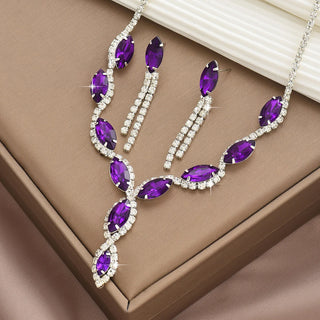 Purple Crystal Bridal Jewelry Set | Necklace & Earrings for Wedding & Party