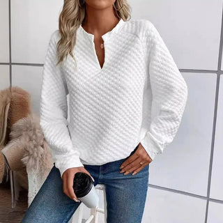 Women Sweatshirt 2025 Spring Autumn Latest Fashion Solid Color Deep V-Neck Pullover Long Sleeved Casual Hoodie Loose Sporty Top Promise Mart