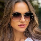 3PCS Square Rimless Sunglasses Women Luxury Brand Designer Summer Red Glasses Fashion Sun glasses For Men UV400 Shades Oculos Promise Mart