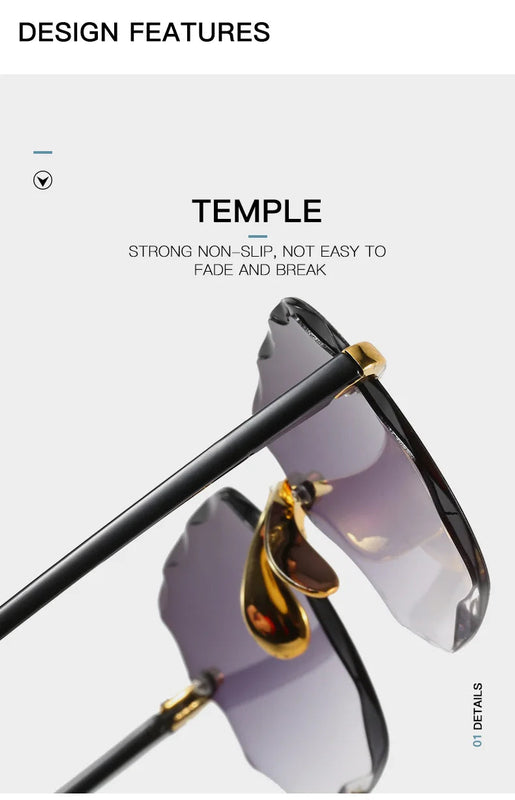 3PCS Square Rimless Sunglasses Women Luxury Brand Designer Summer Red Glasses Fashion Sun glasses For Men UV400 Shades Oculos Promise Mart