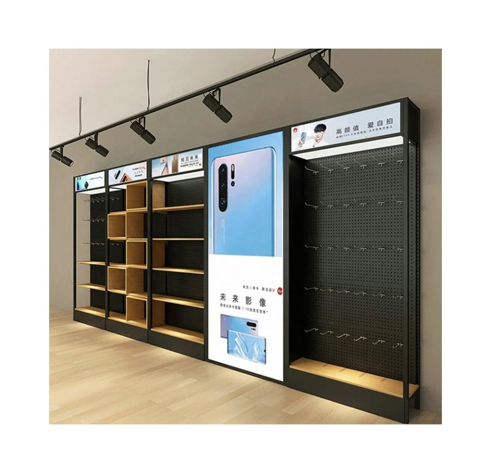 Modern Cellphone Repair Store Design Mobile Accessories Furniture Showcase Phone Case Display Wall Cabinet