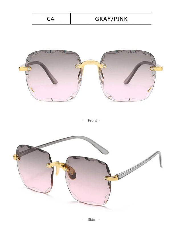 3PCS Square Rimless Sunglasses Women Luxury Brand Designer Summer Red Glasses Fashion Sun glasses For Men UV400 Shades Oculos Promise Mart