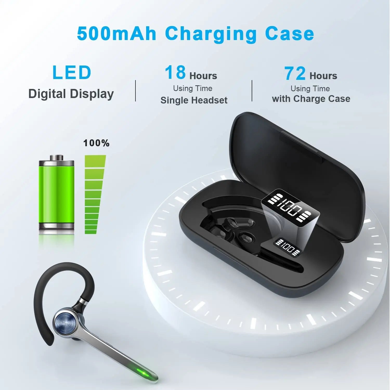 Mobile Accessories G7 Single Ear Hooks Earphone Business Wireless bluetooth Headset with  500mah Charging case