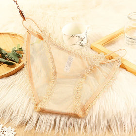 Women's underwear sexy seamless lace hollow out gauze ribbon middle waist female panties ladies breathable comfortable lingerie