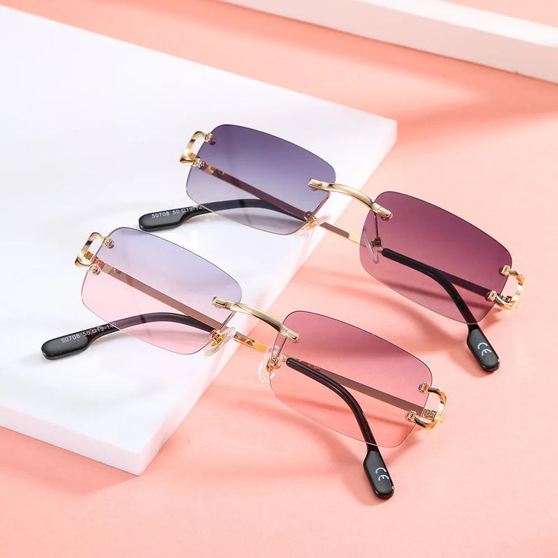 Vintage Square Rimless Sunglasses Women 2025 Luxury Brand Designer Popular Small Rectangle Gradient Sun Glasses Fashion Shades Promise Mart