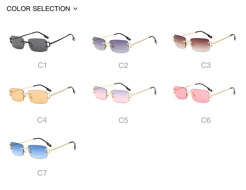 Vintage Square Rimless Sunglasses Women 2025 Luxury Brand Designer Popular Small Rectangle Gradient Sun Glasses Fashion Shades Promise Mart