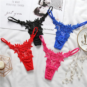 Women's Panties Sexy Underwear Female Erotic Lingerie Lace Thongs And G Strings Embroidery Flower Briefs Transparent Panties