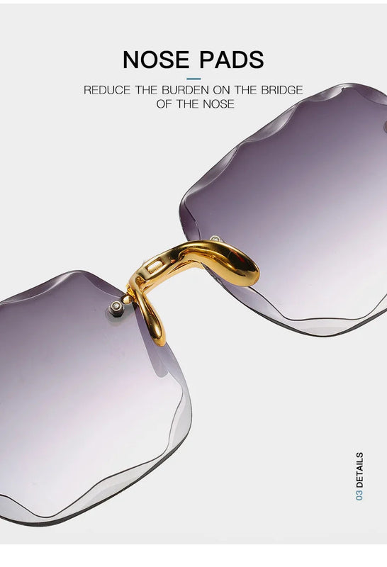 3PCS Square Rimless Sunglasses Women Luxury Brand Designer Summer Red Glasses Fashion Sun glasses For Men UV400 Shades Oculos Promise Mart