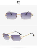 Vintage Square Rimless Sunglasses Women 2025 Luxury Brand Designer Popular Small Rectangle Gradient Sun Glasses Fashion Shades Promise Mart