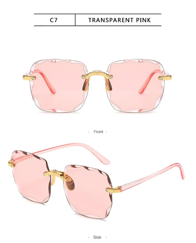 3PCS Square Rimless Sunglasses Women Luxury Brand Designer Summer Red Glasses Fashion Sun glasses For Men UV400 Shades Oculos Promise Mart