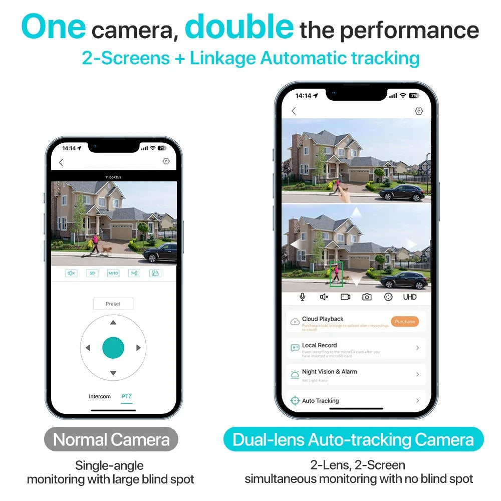 4K Outdoor Surveillance Camera Wifi 8MP Dual Lens Dual Screen 360 PTZ Webcam Motion Detection Auto Tracking IP Camera CCTV Icsee