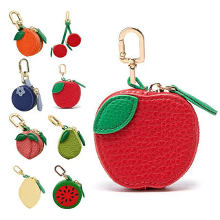 Cute Fruit Shape Leather Coin Purse Mini Zipper Earphone Bag Keychain Pendant Wallet for Women Girls Gift