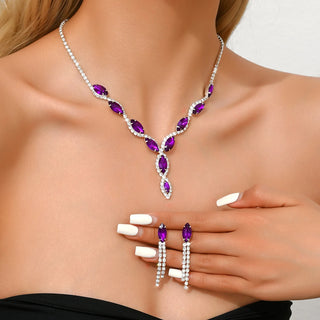 Purple Crystal Bridal Jewelry Set | Necklace & Earrings for Wedding & Party