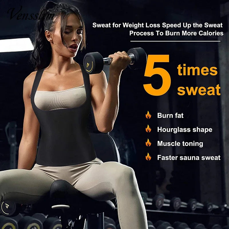 Vensslim Sweat Sauna Vest for Women Body Shaper Waist Trainer Weight Loss Fat Burner Shirt Slimming Compression Workout Tank Top