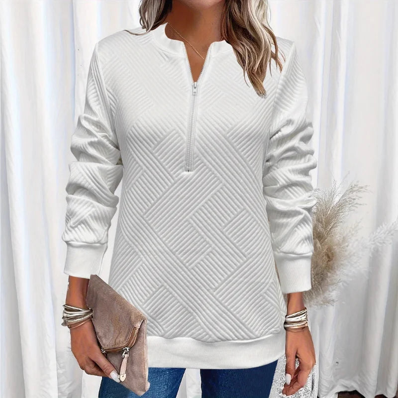 Women Spring Autumn New Style Hoodie Half Zip Design Sense Crew Neck Long Sleeve Solid Color Casual Versatile Top