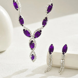 Purple Crystal Bridal Jewelry Set | Necklace & Earrings for Wedding & Party