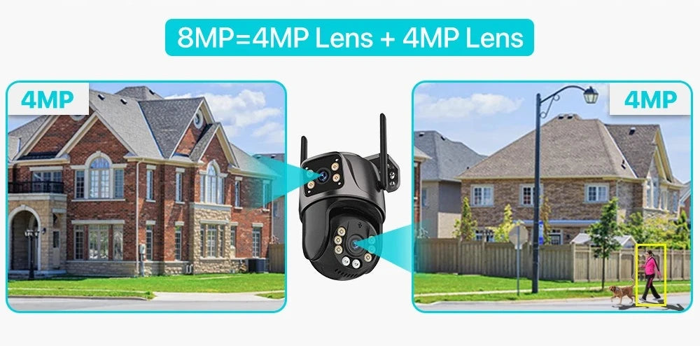 4K Outdoor Surveillance Camera Wifi 8MP Dual Lens Dual Screen 360 PTZ Webcam Motion Detection Auto Tracking IP Camera CCTV Icsee