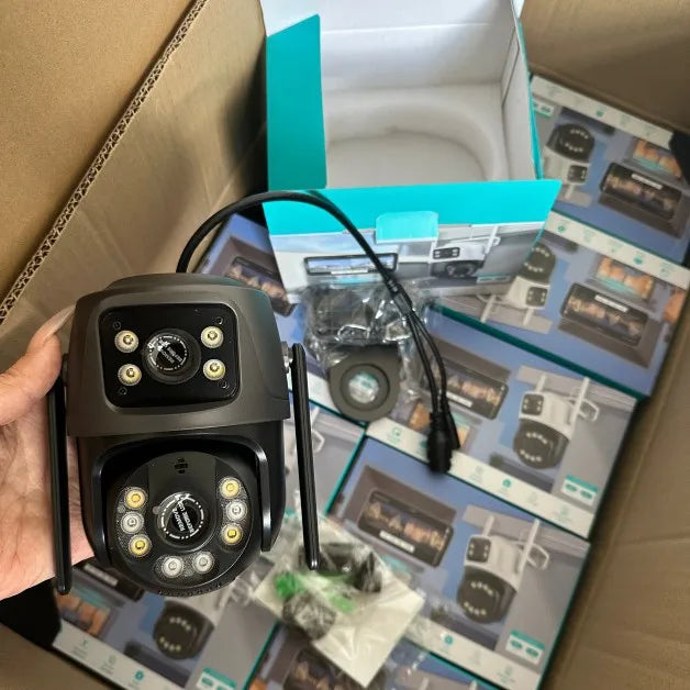 4K Outdoor Surveillance Camera Wifi 8MP Dual Lens Dual Screen 360 PTZ Webcam Motion Detection Auto Tracking IP Camera CCTV Icsee Promise Mart