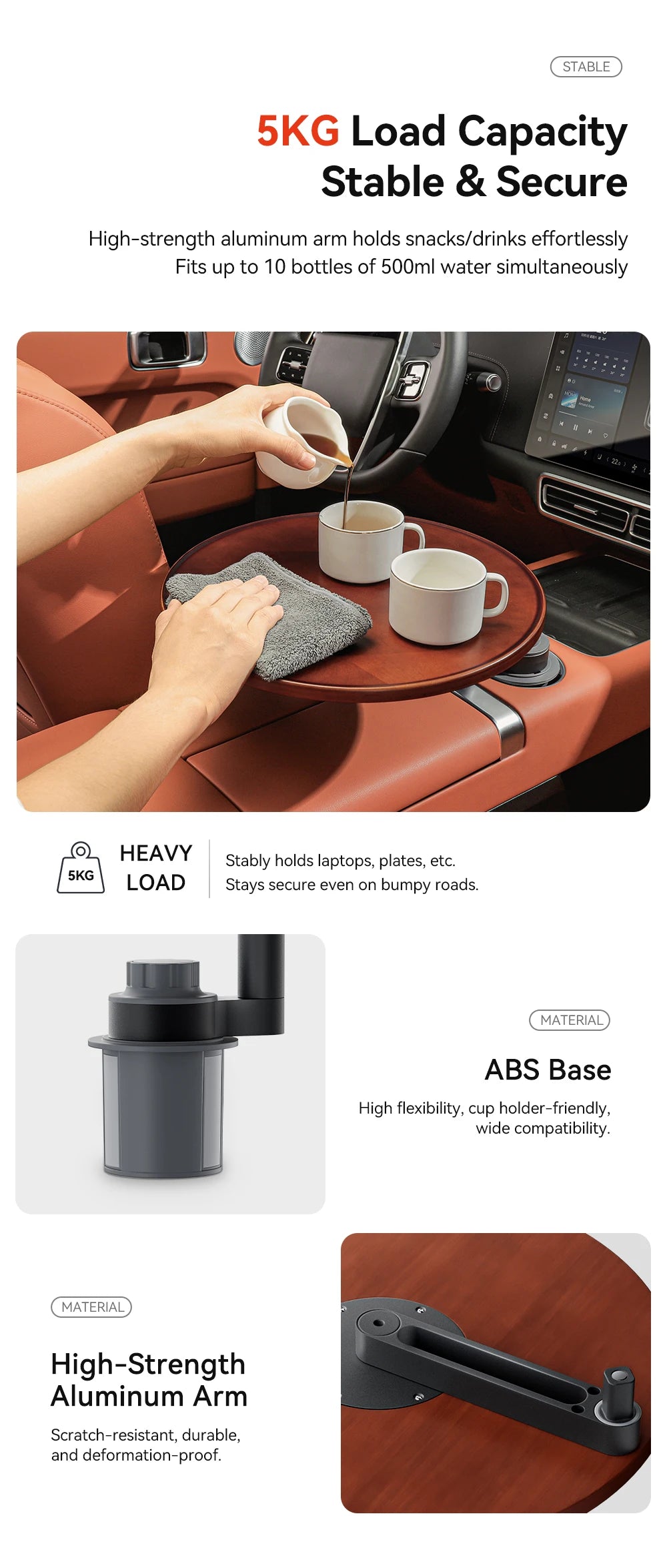 YZ Expander Multi-Function Wooden Car Cup Holder Drink Holder with Food Table 360-Degree Adjustable Base Tray Car Accessorie