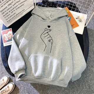 Womens Sweatshirts "Hand Heart" Printing Home Casual Hoodies Versatile Pullover Tops High Quality Woman Clothing Autumn Winter Promise Mart