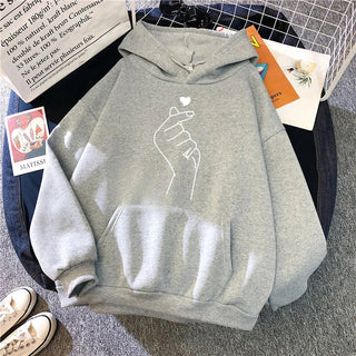 Womens Sweatshirts "Hand Heart" Printing Home Casual Hoodies Versatile Pullover Tops High Quality Woman Clothing Autumn Winter Promise Mart