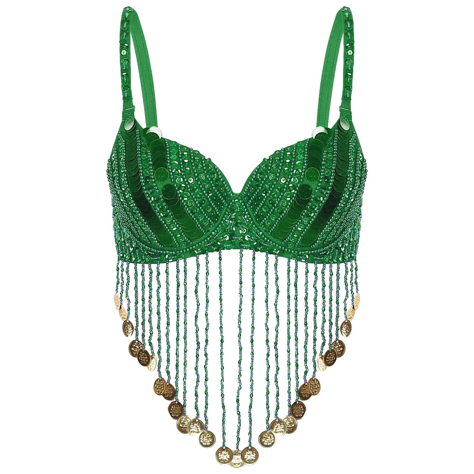 Womens Sequin Beaded Belly Dance Bra Tops with Tassels Dance Costume for Music Festival Club Belly Dance Wear Clubwear