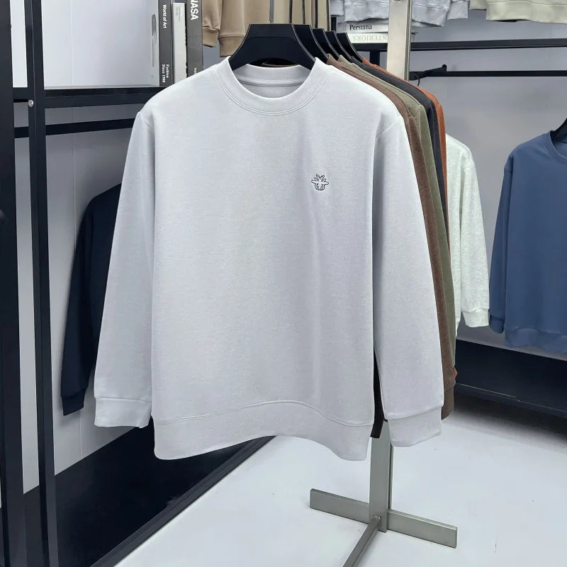 Hot Sale Men Long Sleeve T Shirt Crew Neck Solid Color Soft Breathable Spring Autumn Casual Fashion Basic Pullover Top Menswear