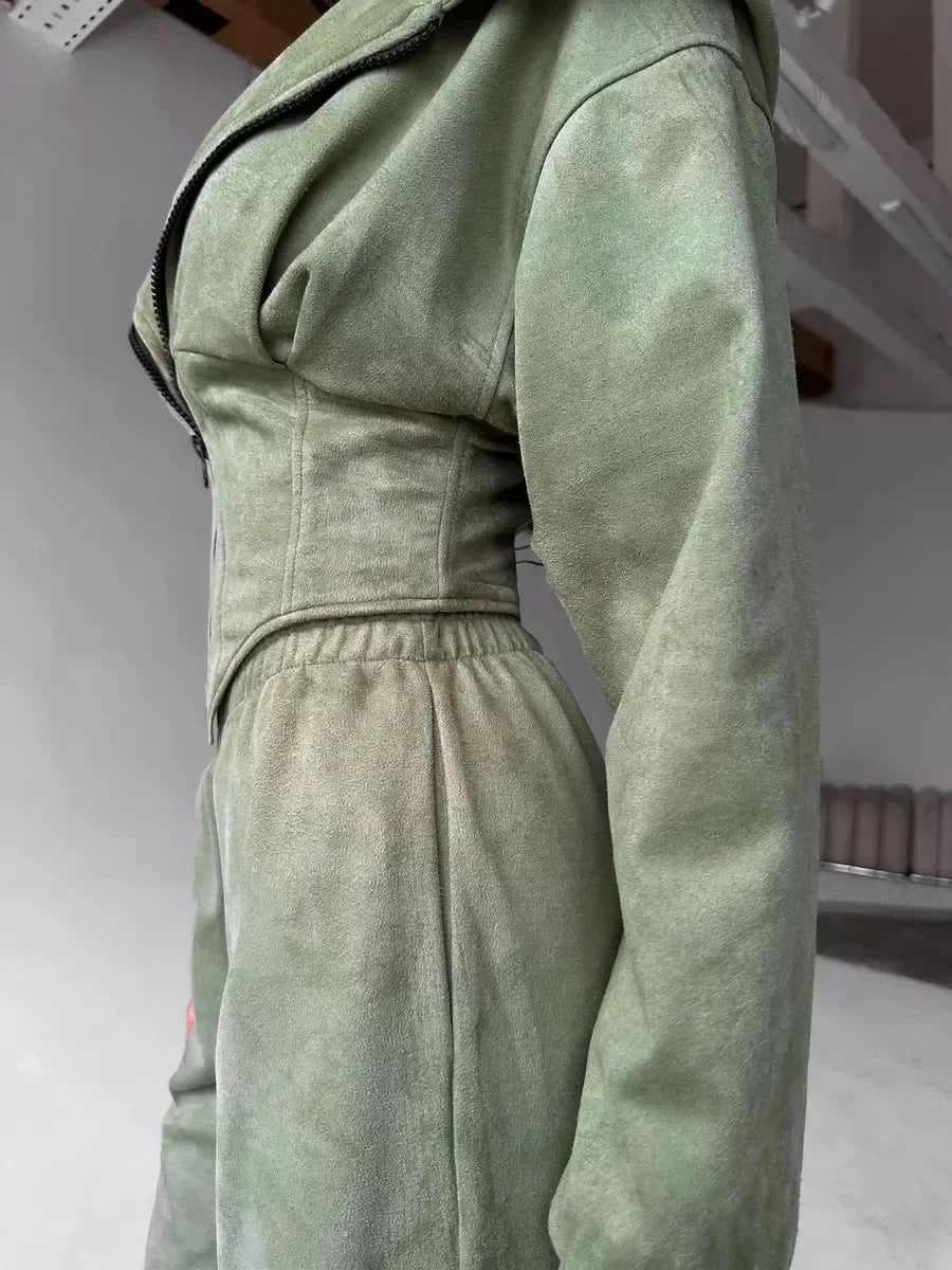 Lady fashion Hooded Belted Outwear Casual Long Sleeve Zipper Waist Cinching Outfits 2025 New Autumn Daily Office Commute Outfit