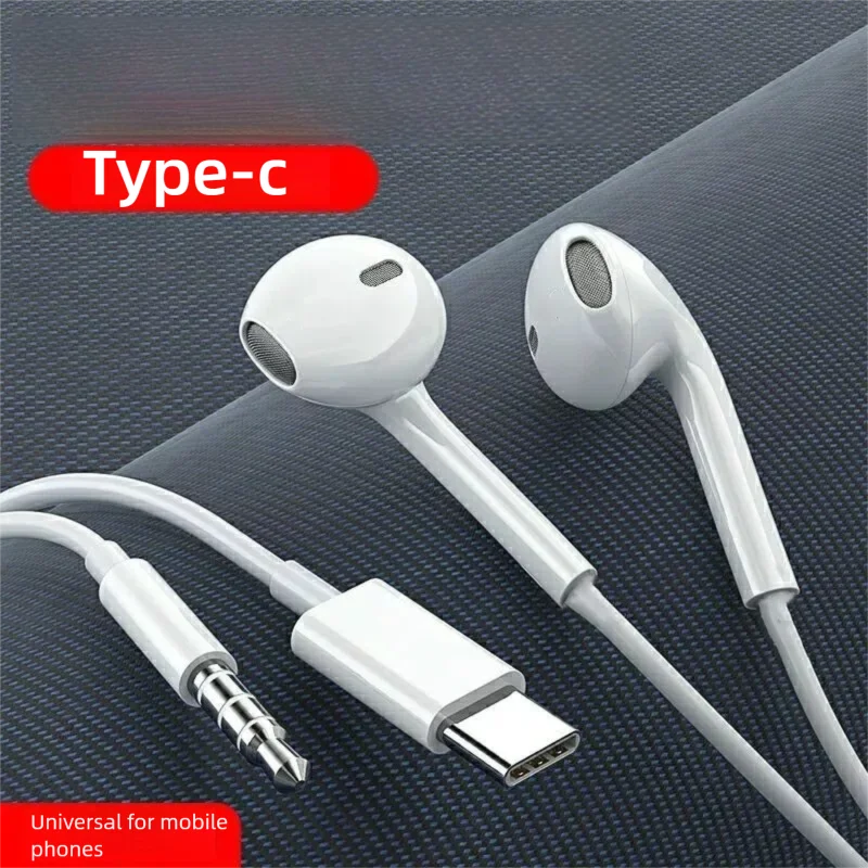Type-C Wired Earbuds 3.5mm Stereo Gaming Earphones with Microphone No Delay In-Ear Headset for Music Sports Control Mobile Call