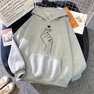 Womens Sweatshirts "Hand Heart" Printing Home Casual Hoodies Versatile Pullover Tops High Quality Woman Clothing Autumn Winter Promise Mart