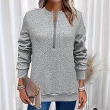 Women Spring Autumn New Style Hoodie Half Zip Design Sense Crew Neck Long Sleeve Solid Color Casual Versatile Top Promise Mart
